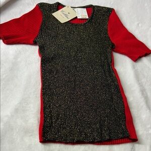 🖤NEW🔺(Sz 10) CELLINI Italian Red and Black/Gold  Glitter knit top